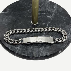 Vintage Speidel ID Bracelet Silver Tone Engraved Judy Curb Chain Rhodium Plated
